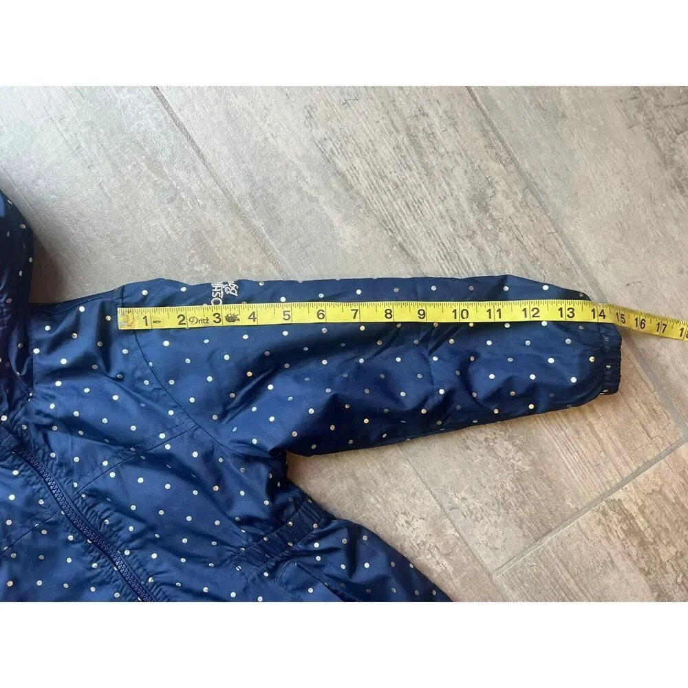 OshKosh B'Gosh Toddler Girls Midweight Hooded Navy Polka Dot Jacket Coat 4T Hood